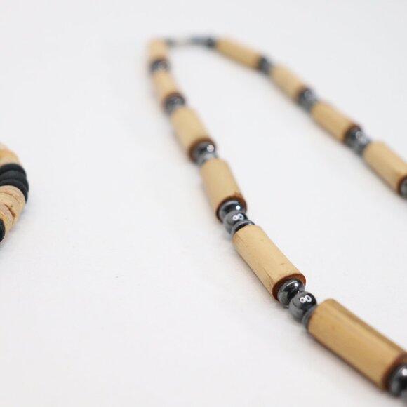 Men's Lot of 2 Necklaces Wood and Beads Native Black and Natural Wood Chokers - Picture 6 of 10